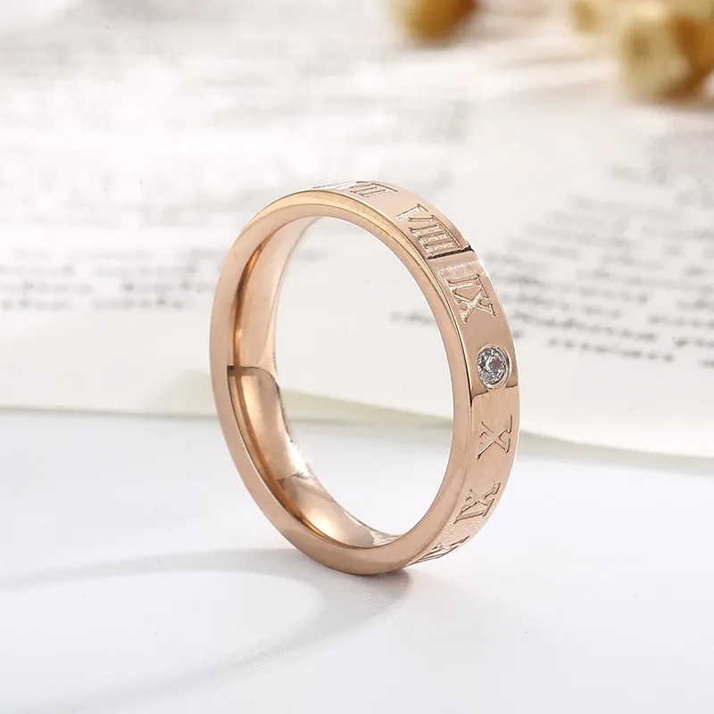 Stylish Stainless Steel Ring with Rhinestone and Roman Numeral Elements