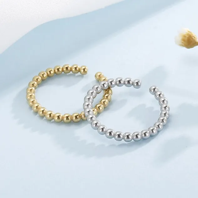Elegant Openning Beaded Stainless Steel Ring with Water Ripple Design