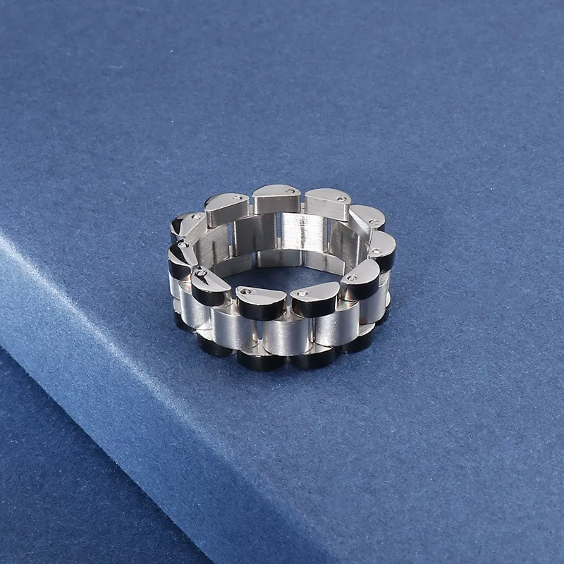 Stainless Steel Watch Chain Shaped Ring, Unisex Fashion Jewelry