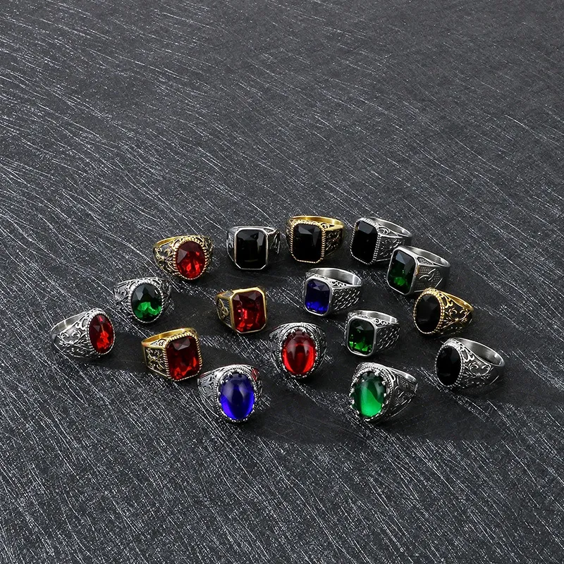 Vintage Viking Court Style Luxury Fashion Jewelry-Inlaid Carved Stainless Steel Men's Ring