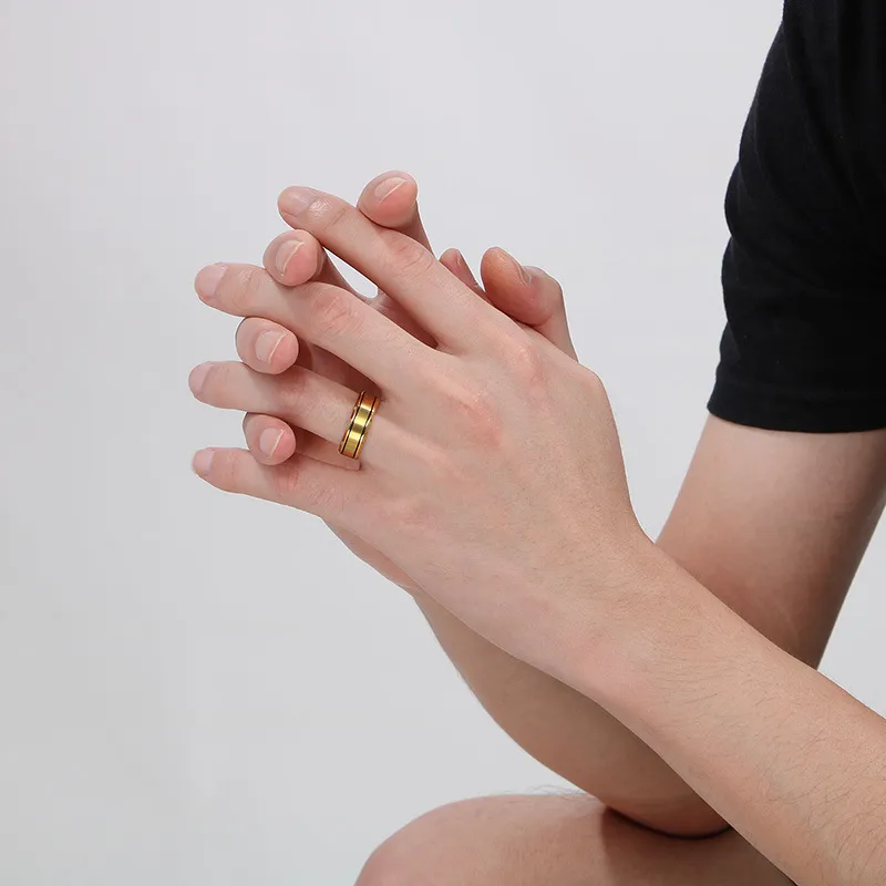 Trendy 18K Gold-Plated Frosted Stainless Steel Couple Rings for Valentine's Day Gifts