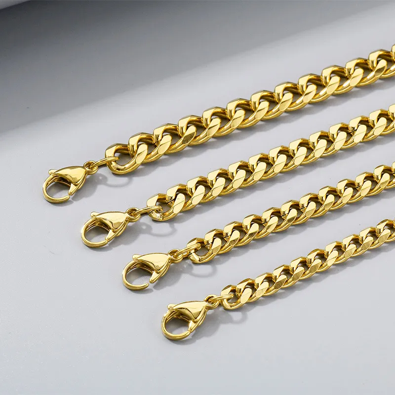 Fashion Hiphop Stainless Steel Six-Sided Polished Cuban Link Chain Bracelet Multi-Color Wholesale