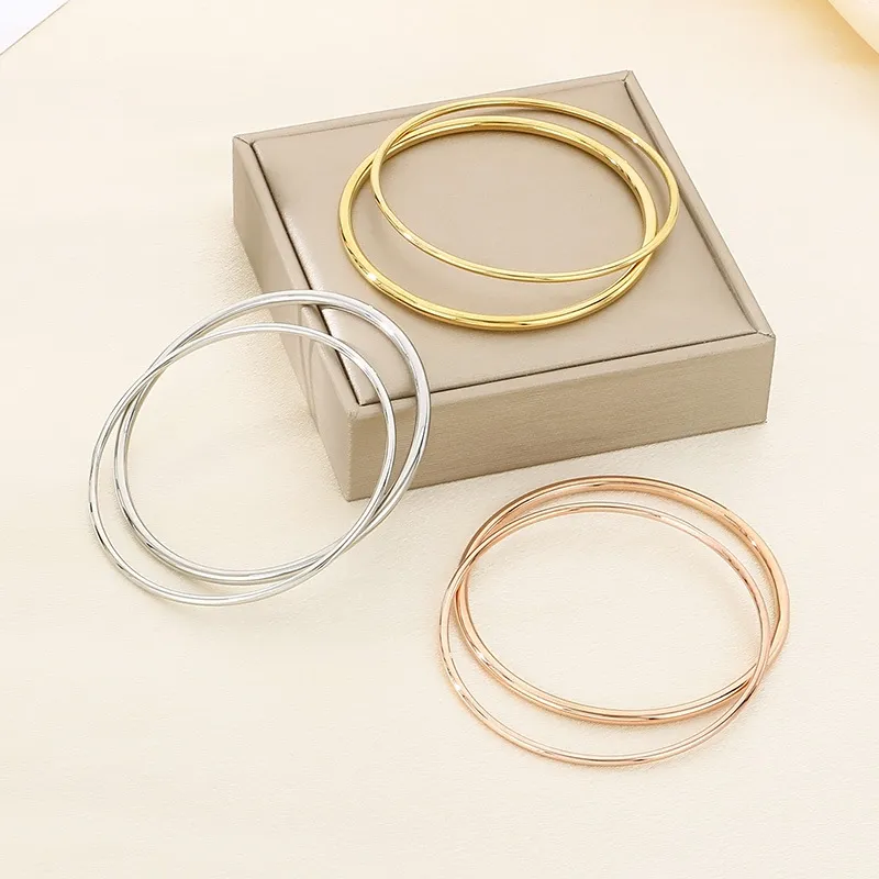 European American Fashion Polished Round Wire Stainless Steel Bracelet DIY Stackable Bangle