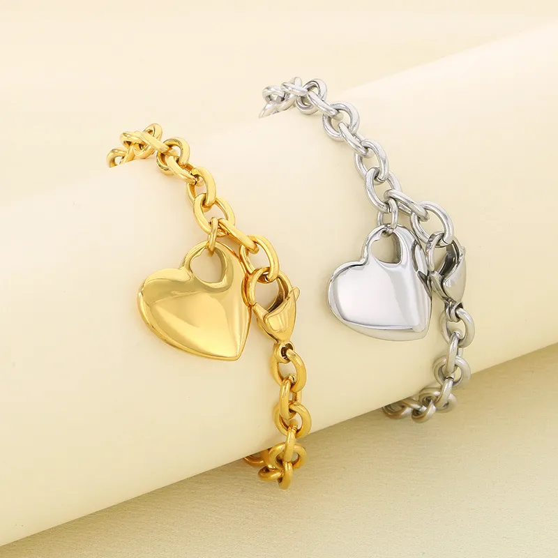 Fashion Ins Heart Pendant O-Chain Bracelet Personalized Minimalist Love Stainless Steel Bracelet