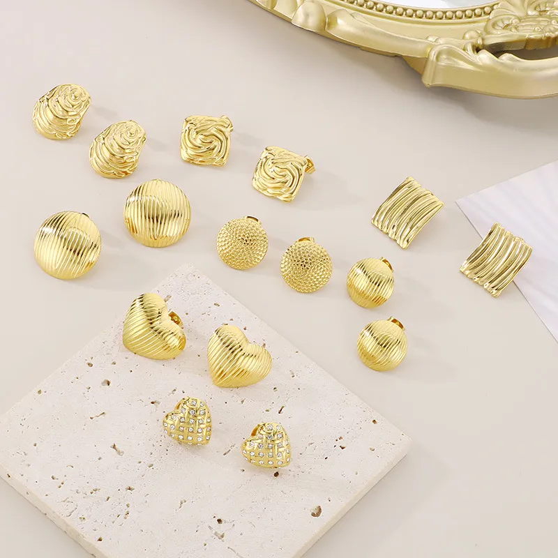 High-End Embossed Stainless Steel Earrings with Gold Accents
