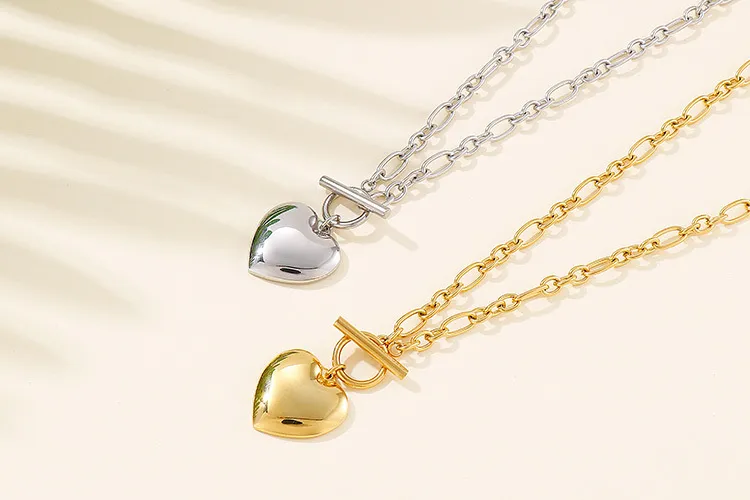New European and American Style Ot Buckle Heart Necklace and Bracelet Stainless Steel Women's Set