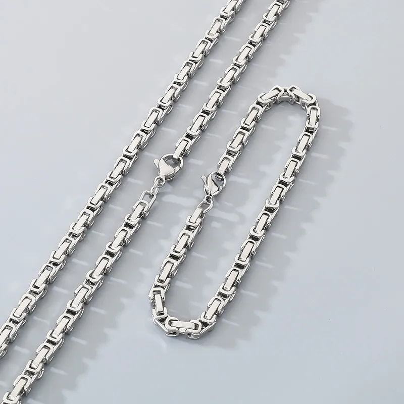 Stainless Steel Fashion Chain Bracelet Necklace Jewelry Set