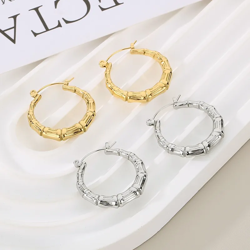 Fashion Minimalist Stainless Steel Earrings U-Shaped Bamboo Joint Hoops Personalized Jewelry Women