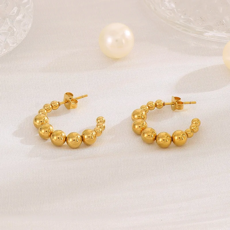 Fashion Geometric Beaded Earrings 18K Gold-Plated Smooth Surface Ear Buckles Minimalist Wholesale