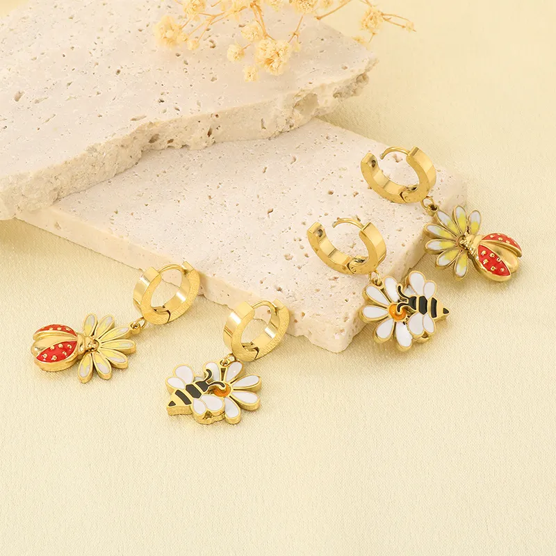 Stainless Steel Fashion Jewelry with Bee Ladybug Element Women's Earrings