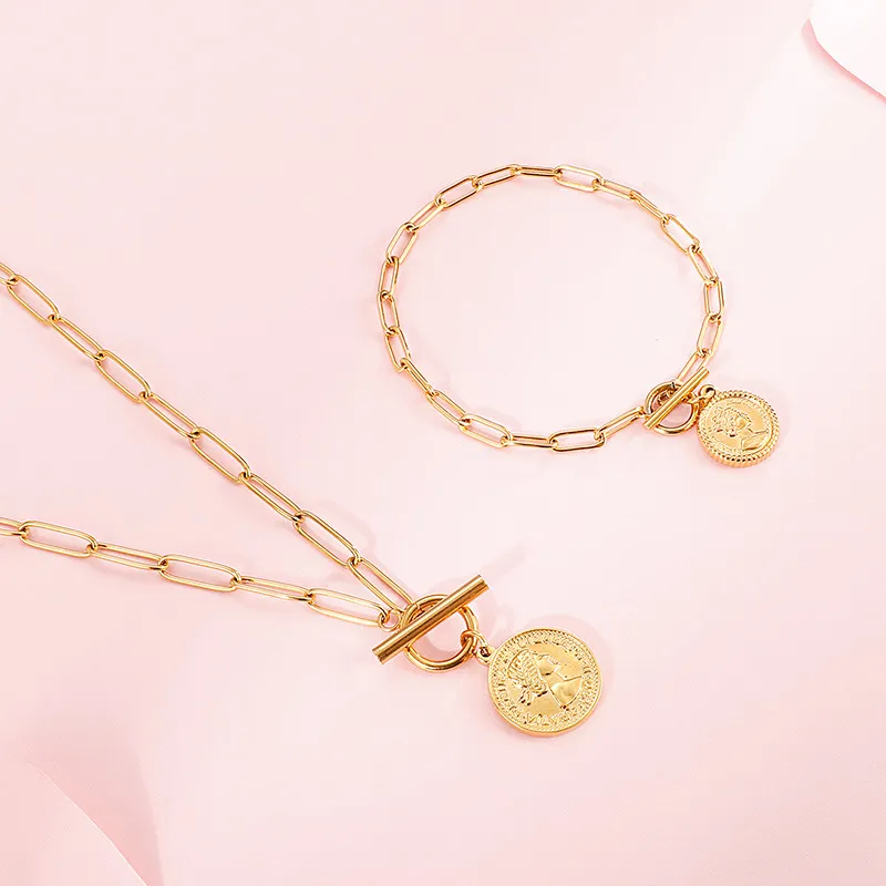 European American Stainless Steel Women's Fashion Jewelry Bracelet Necklace Jewelry Set Wholesale