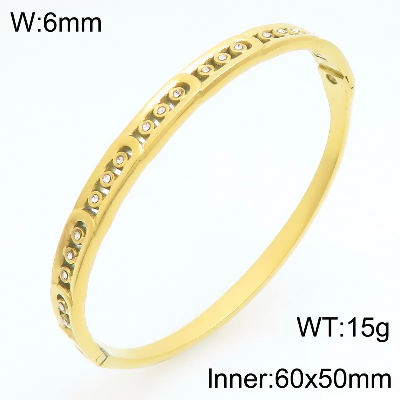 Stylish and Minimalist Stainless Steel Zircon Round Buckle Gold Bracelet Bangles