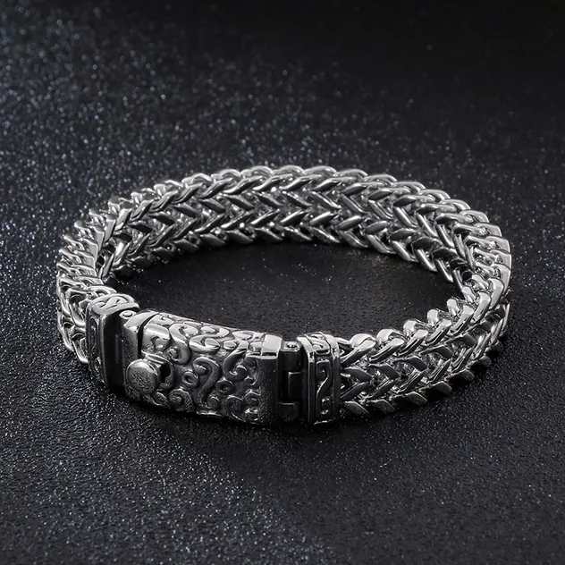 Personalized Square Fish Scale Titanium Steel Bracelet Skull Punk Men's Retro Pattern Stainless Steel Bracelet