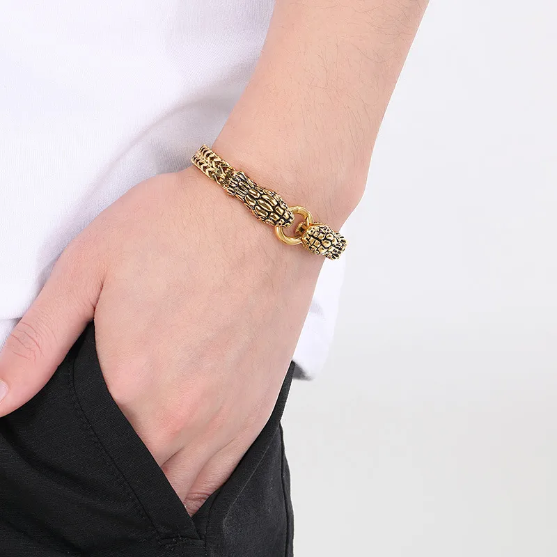 European and American Cold Style Stainless Steel Double Snake Head Bracelet Personalized Retro Trendy Jewelry for Men