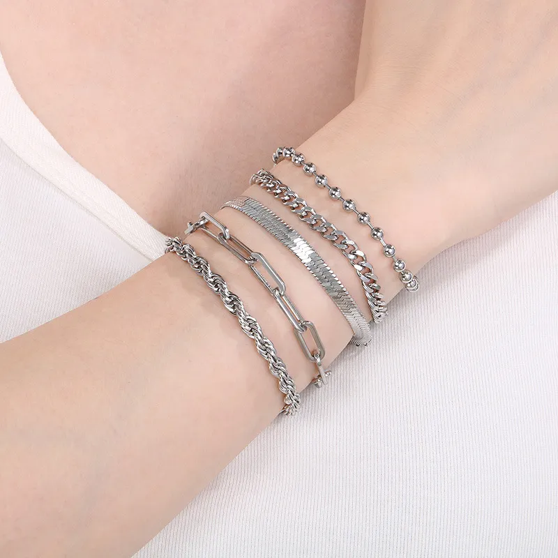 Unisex Style Lobster Clasp Chain 18K Gold Plated Twisted Stainless Steel Bracelet