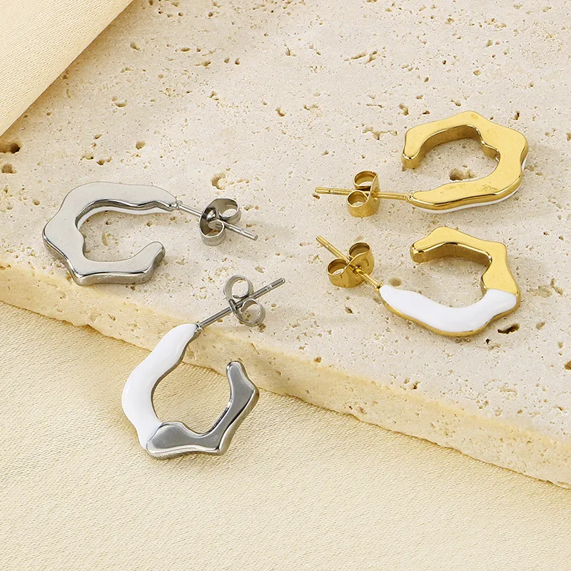 Irregular Dripping Oil Stainless Steel Earrings Fashion Jewelry