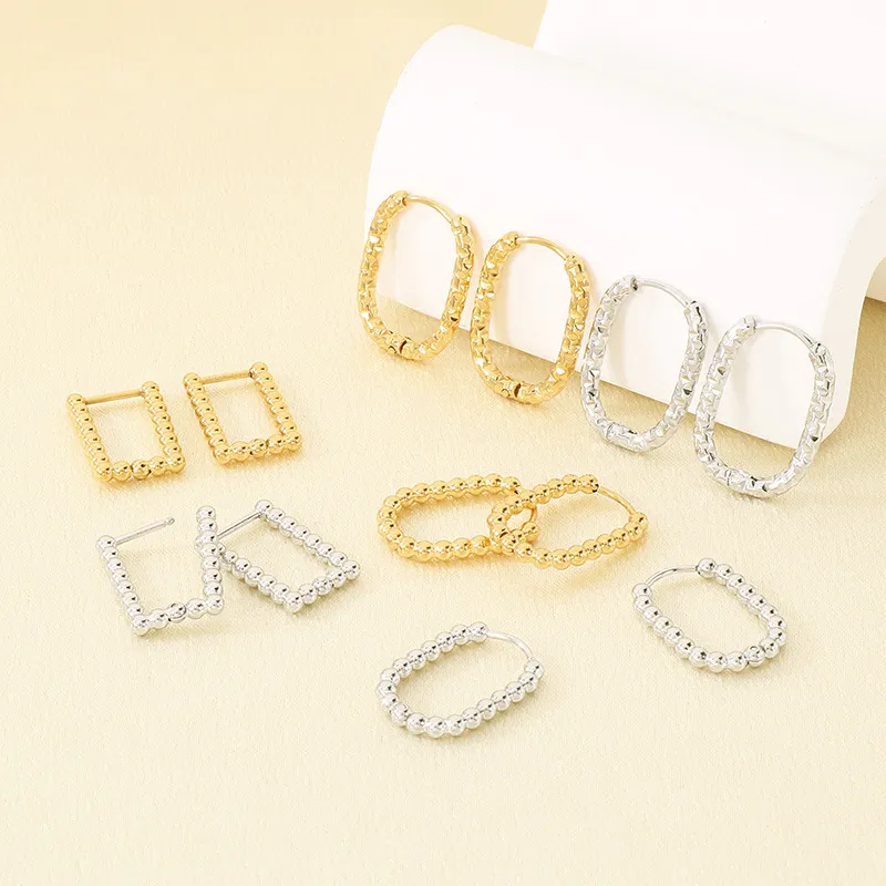 European Ins Geometric Bead Stainless Steel Huggie Earrings Minimal Basic Earrings Women