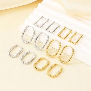 European Ins Geometric Bead Stainless Steel Huggie Earrings Minimal Basic Earrings Women