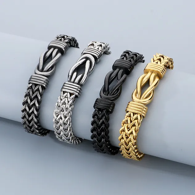 Fashion Stainless Steel Woven Keel Bracelet Boys Personality Hip Hop Retro Fried Dough Twists Knot Bracelet