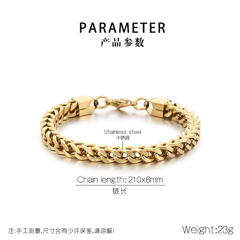 New Stainless Steel Couple Keel Bracelet European and American Simple Four Sided Polished High-End Cuban Chain Bracelet Wholesale