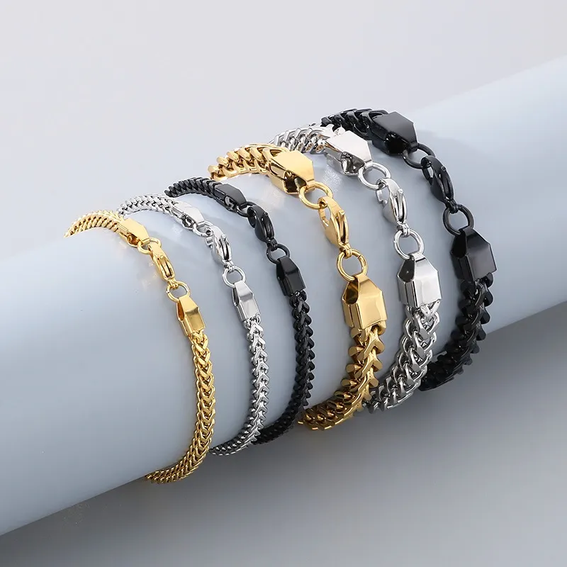 New Stainless Steel Couple Keel Bracelet European and American Simple Four Sided Polished High-End Cuban Chain Bracelet Wholesale