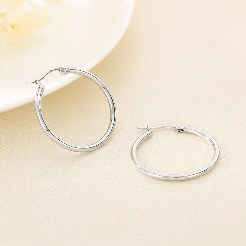 Vintage-Inspired Plain Large Hoop Earrings in Durable Stainless Steel