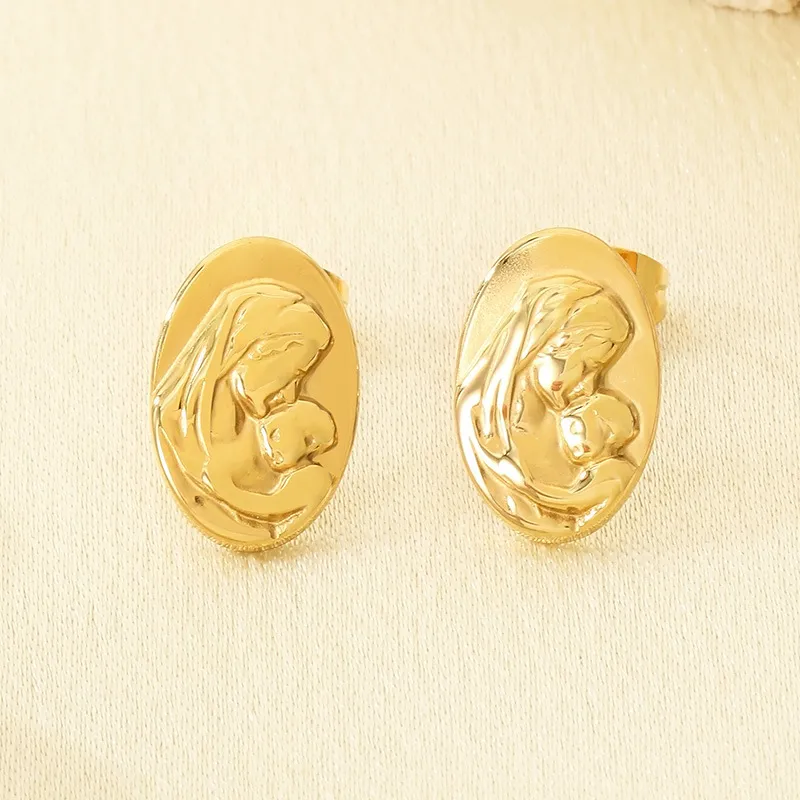 Vintage French Lady Stud Earrings 18K Gold Plated Stainless Steel Earrings for Mother's Day