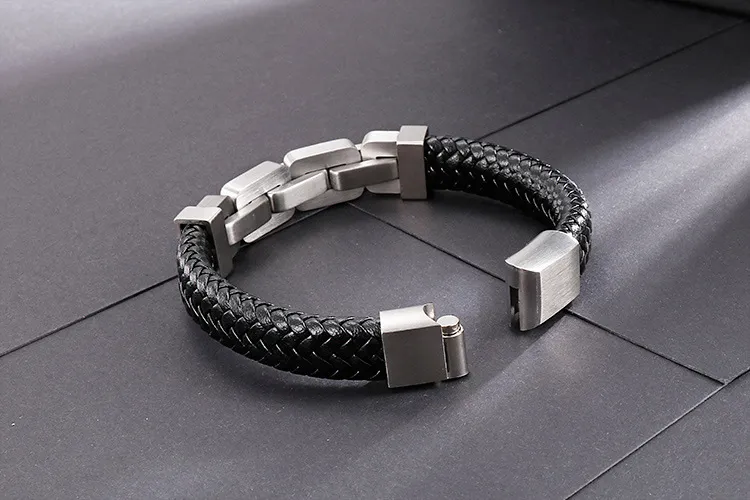 European and American Style Stainless Steel Chain Splicing Leather Jewelry Men's Bracelet