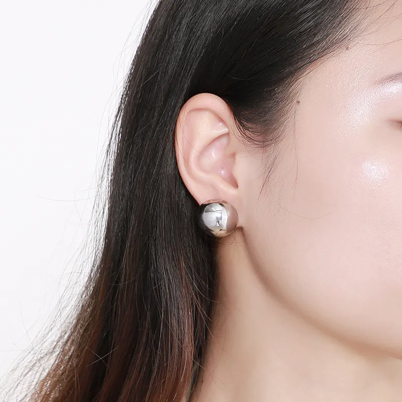 Stainless Steel Hemispherical Hollow Simple and Elegant Light Luxury Earrings
