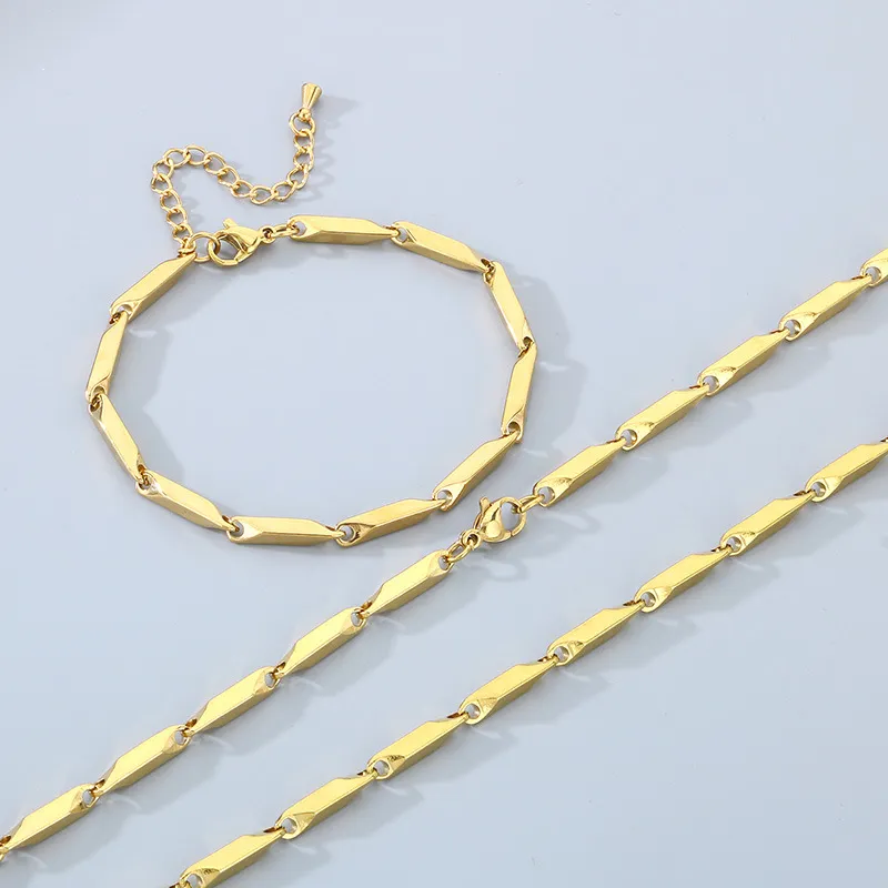Simple Stainless Steel Geometric Sunflower Seed Chain Fashionable Colorful Bracelet&Necklace Accessories