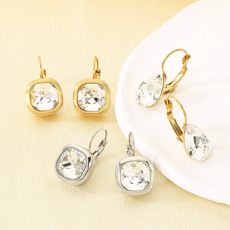 Vintage Black Square Zircon Stud Earrings Minimalist Light Luxury Stainless Steel Earrings Women
