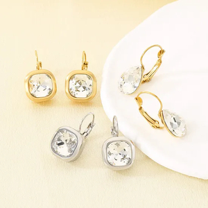Vintage Black Square Zircon Stud Earrings Minimalist Light Luxury Stainless Steel Earrings Women