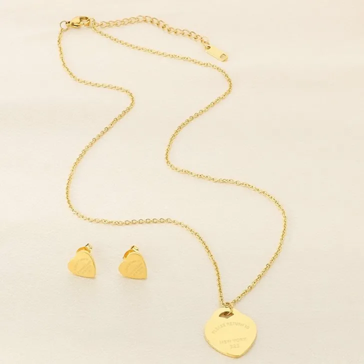 Stylish O-Shaped Chain Necklace Sets with Heart Earrings Jewelry for Women