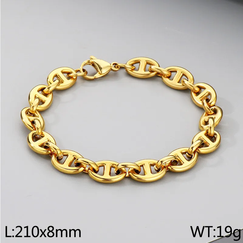 Trendy and Personalized Stainless Steel Oval Pig Nose Japanese Chain Unisex Bracelet