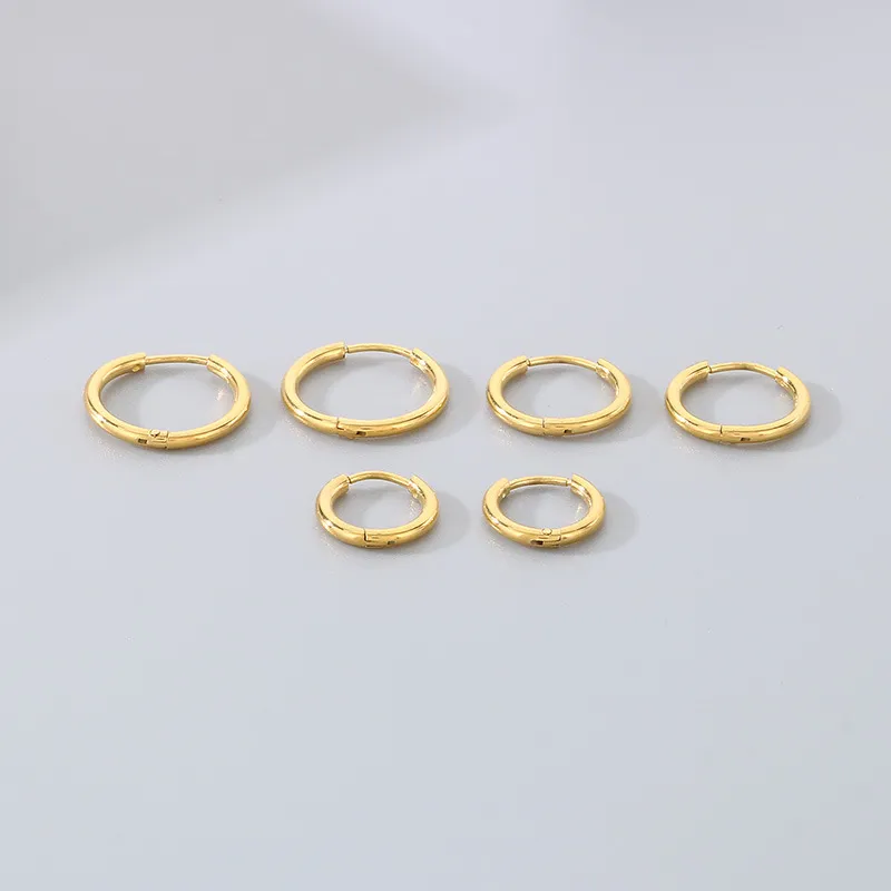 Fashion 18K Gold-Plated Stainless Steel Round Huggie Earrings Versatile Hoop Earrings Wholesale Men Women