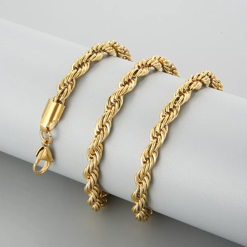 Stainless Steel Fried Dough Twists Chain Vacuum Plating Gold Necklace Fashion Hip Hop Jewelry