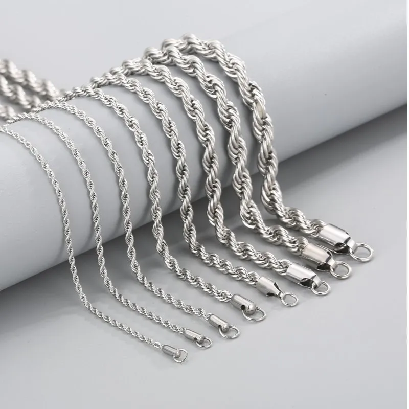 Minimalist Style Trendy Thick and Thin Clavicle Chain Accessories, Rock and Hip-Hop Steel Color Stainless Steel Fried Dough Twists Necklace for Men and Women
