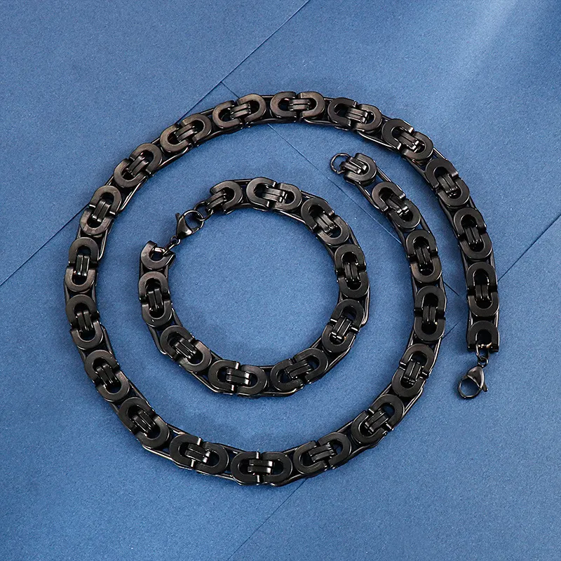 Cross-Border Foreign Trade Stainless Steel Creative Loop Necklace, Punk Fashion Style Men's Section Chain Bracelet Set