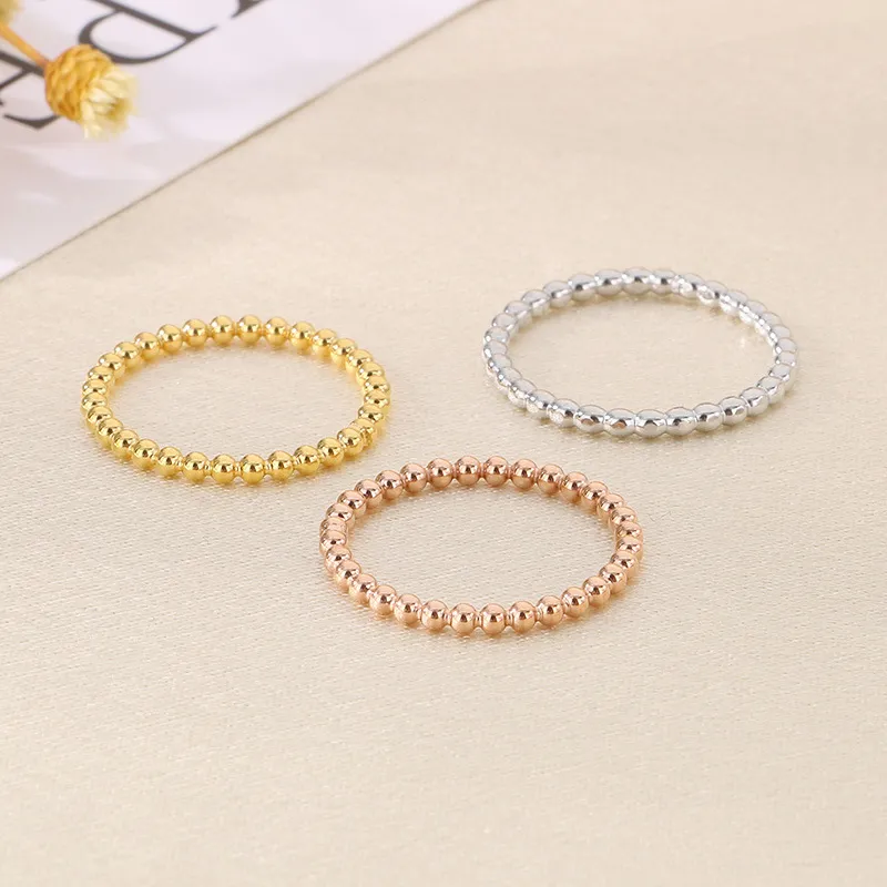 Minimalist Beaded Water Wave Stainless Steel Ring Adjustable Oval Bracelet Jewelry Set