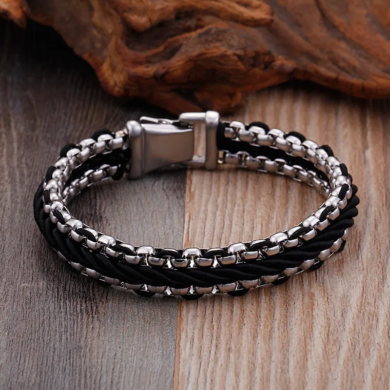Popular Nylon Rope Weaving Bracelet Fashion Stainless Steel Chain Weaving Men's Stainless Steel Jewelry Wholesale