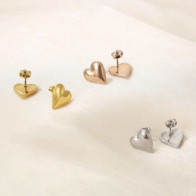 Women Gold Plated Stainless Steel Double Heart Earrings Luxury Hypoallergenic Earrings