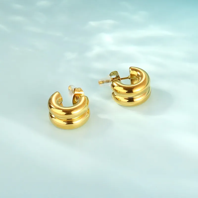 Stainless Steel Creative Hollow Multi Ring C-Shaped Commuting Fashion Earrings Jewelry Wholesale