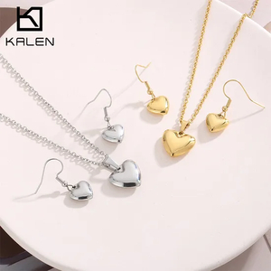Minimalist Style Stainless Steel Heart-Shaped Pendant Earrings Necklace Set Jewelry Women's Accessories