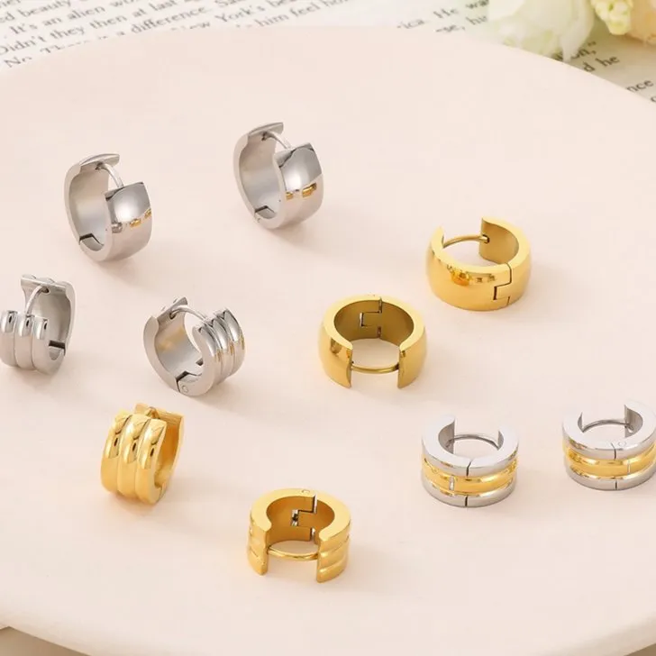 Versatile and Stylish Wide Earrings in Polished Stainless Steel Women Jewelry