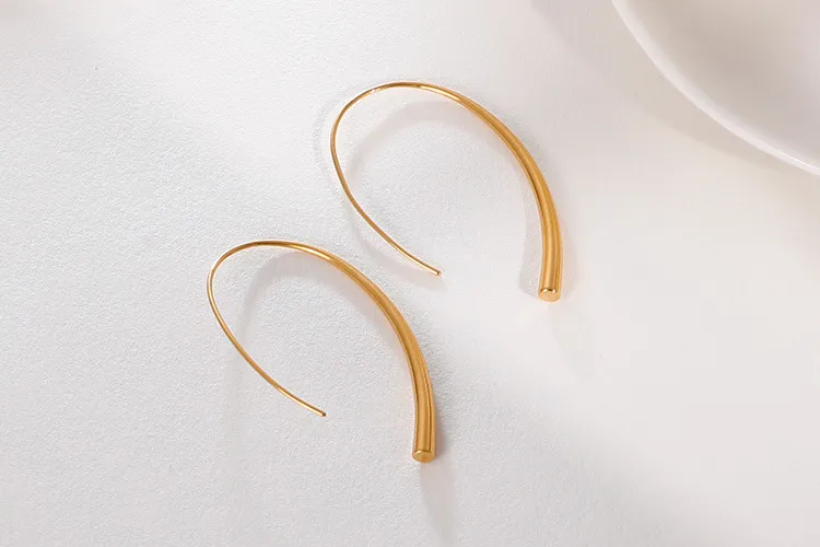 Simple and High-End Stainless Steel Creative Water Droplet Line Geometric Tassel Earrings