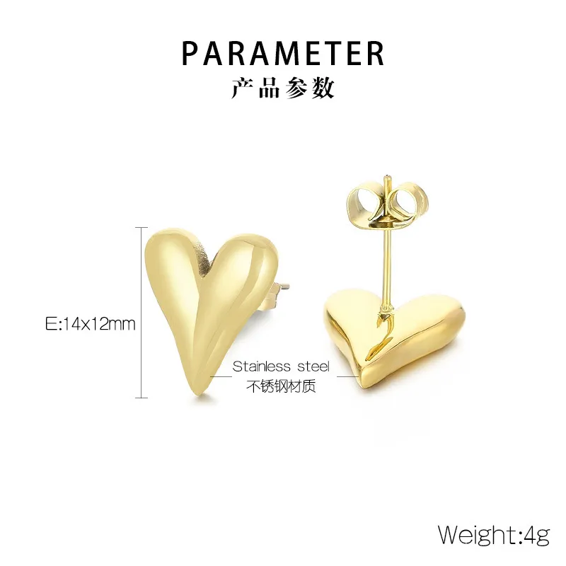 Fashionable Metal Earrings 18K Gold-Plated Stainless Steel Heart-Shaped Earrings for Women