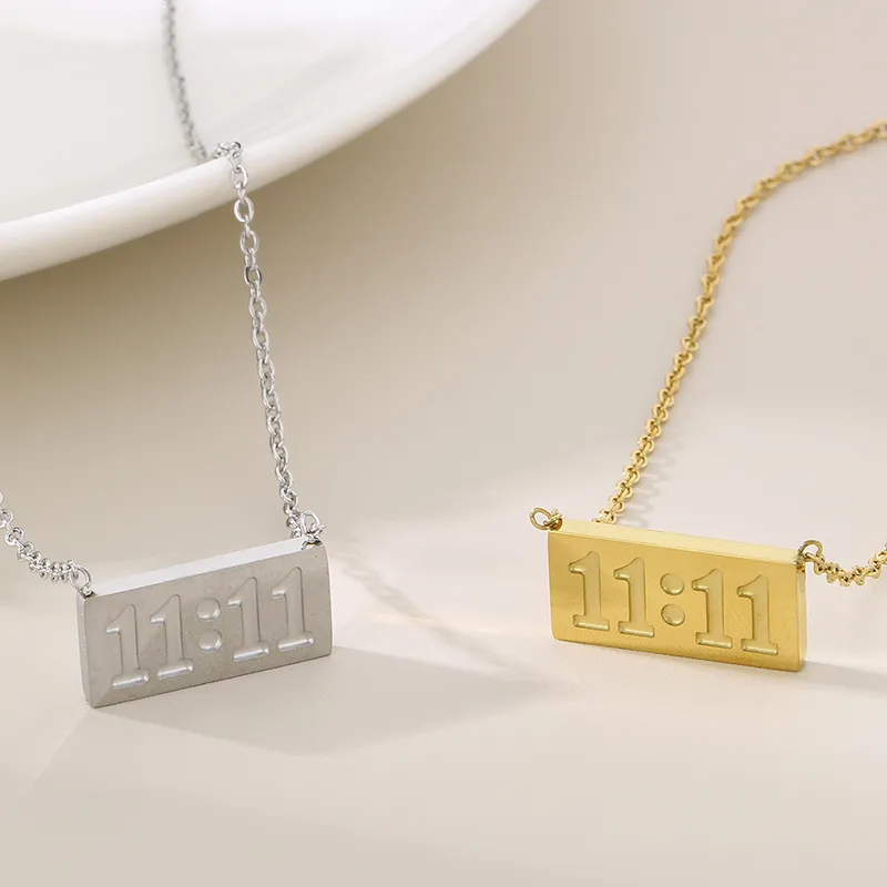 Customized Carved Stainless Steel Gold-Plated Angel Number 11: 11 Pendant Necklace