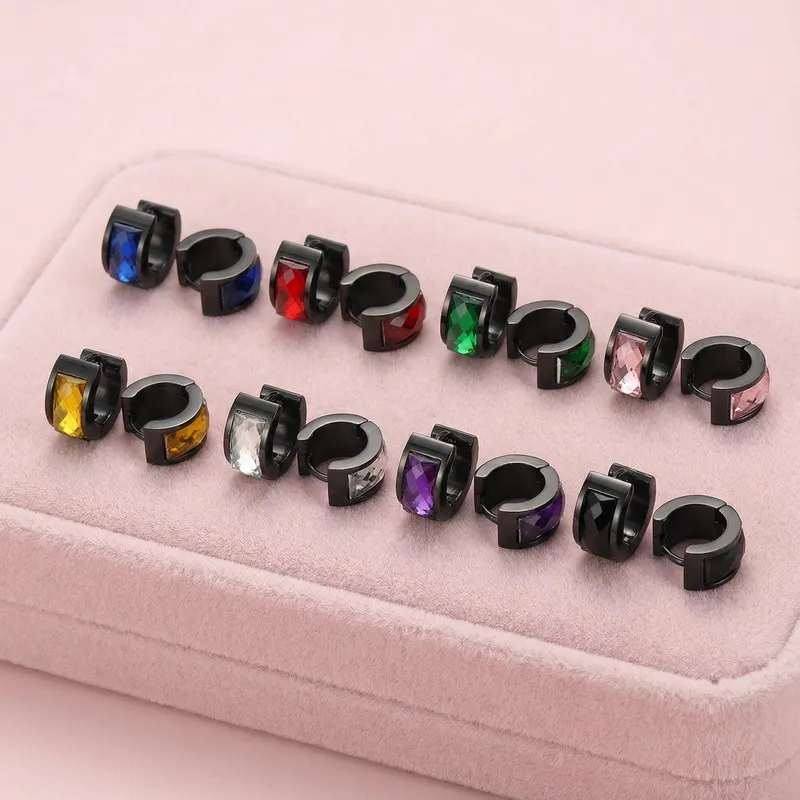 European and American Style Glass Ear Clips Stainless Steel Earrings for Women