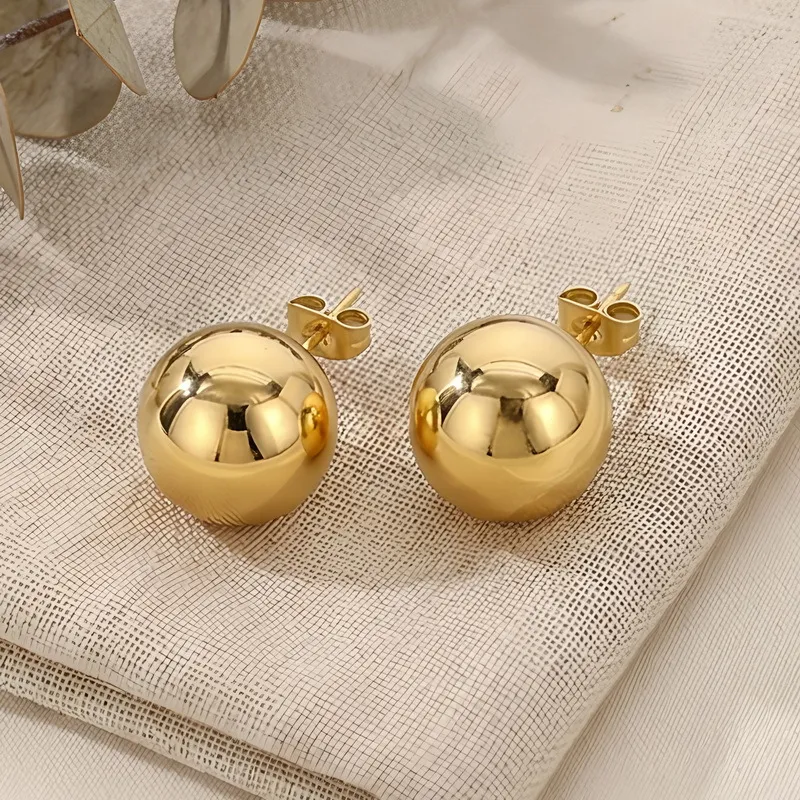 Round Beaded Stainless Steel Stud Earrings Available in Various Sizes and Colors