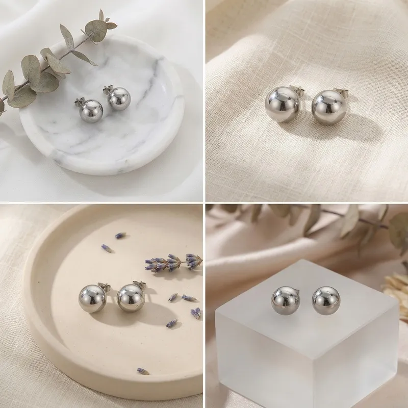 Round Beaded Stainless Steel Stud Earrings Available in Various Sizes and Colors